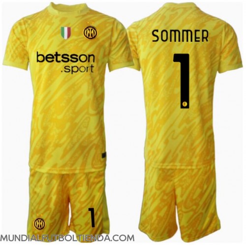 Camiseta Inter Milan Yann Sommer #1 Portero Segunda Equipación Replica 2024-25 para niños mangas cortas (+ Pantalones cortos)